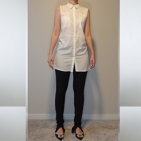 Quzu Collar Button Down White Sleeveless Button Down Shirt Size 6 / 38 / M - Picture 6 of 8